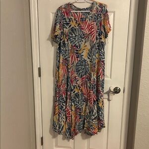 Woman Within Vibrant Leaf Print Maxi Dress